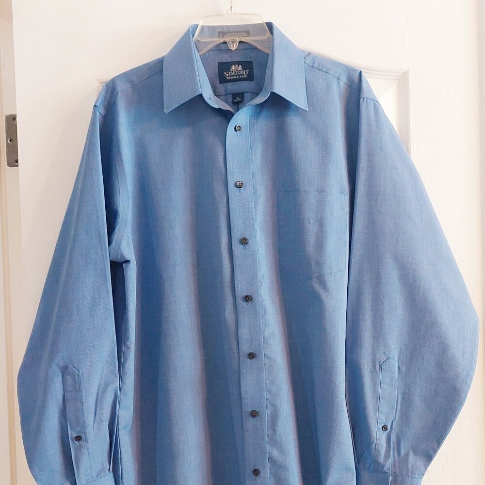 Men's Wrinkle Free Travel Line Dress Shirt by Stafford Sz 16 34/35